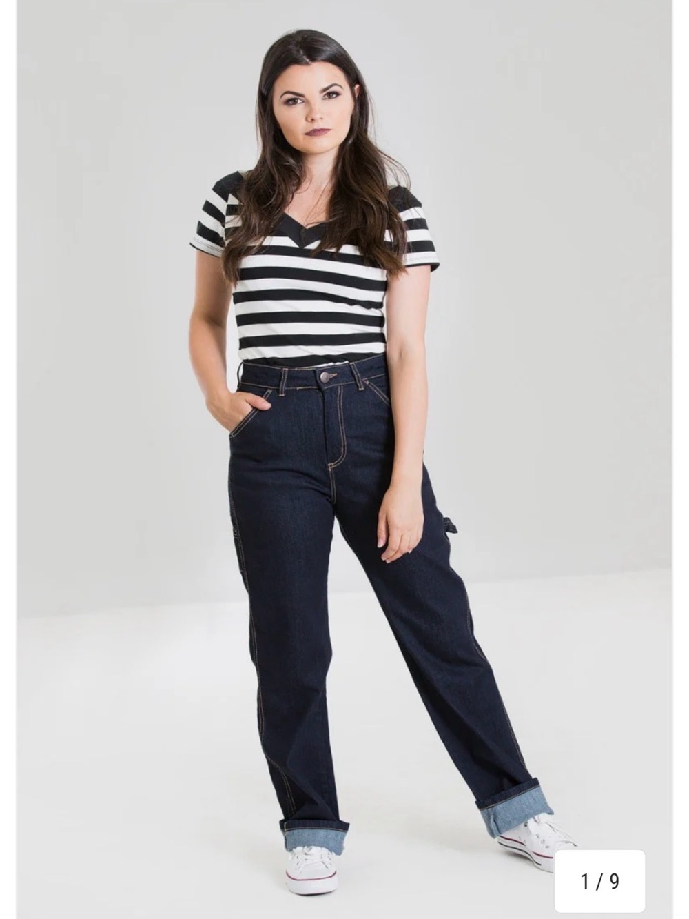 Hell Bunny Carpenter High Waist Dark Denim Women’s Jeans S Never Worn